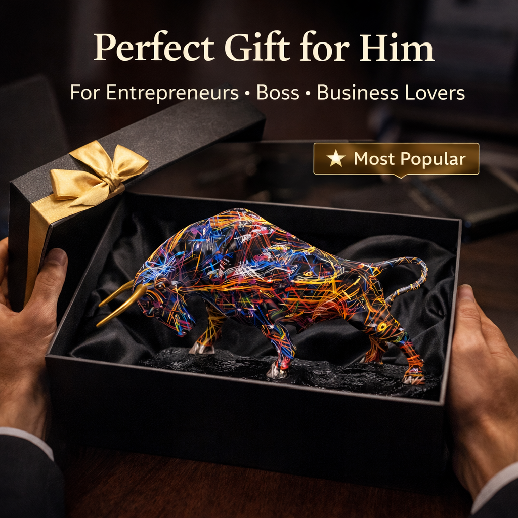 Color Fusion bull sculpture in gift presentation