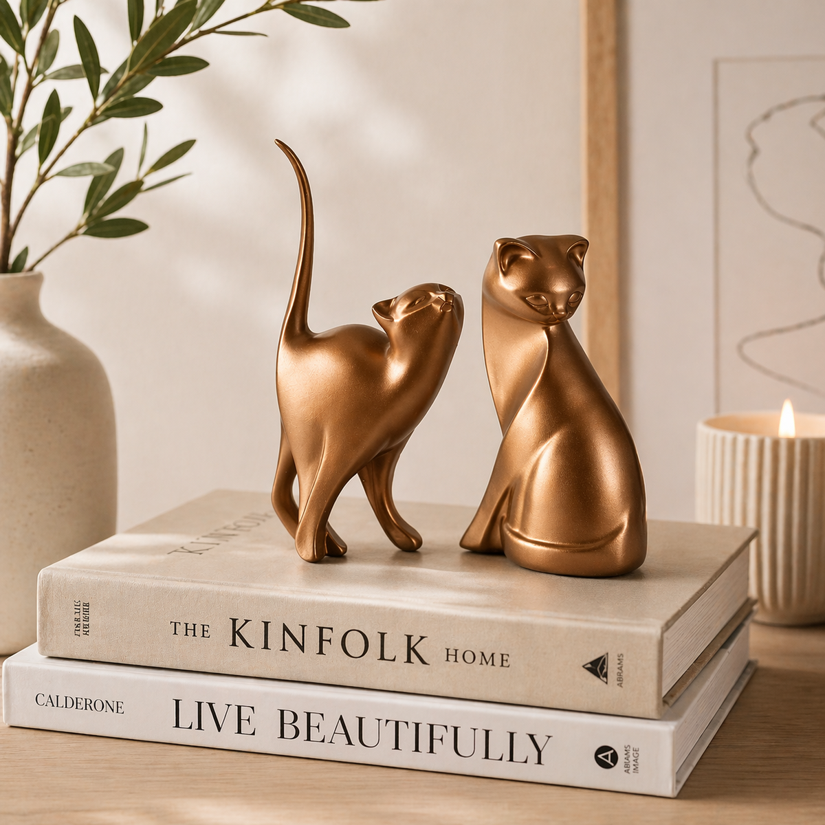 Decorative cat sculpture black pink and white