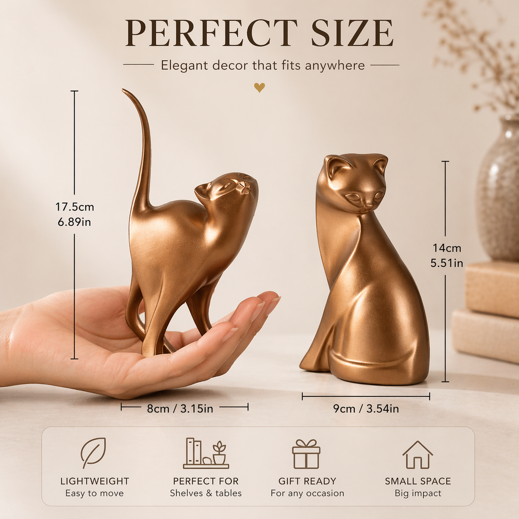 Contemporary cat figurine shelf decor