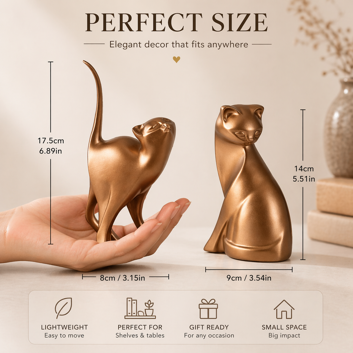Contemporary cat figurine shelf decor