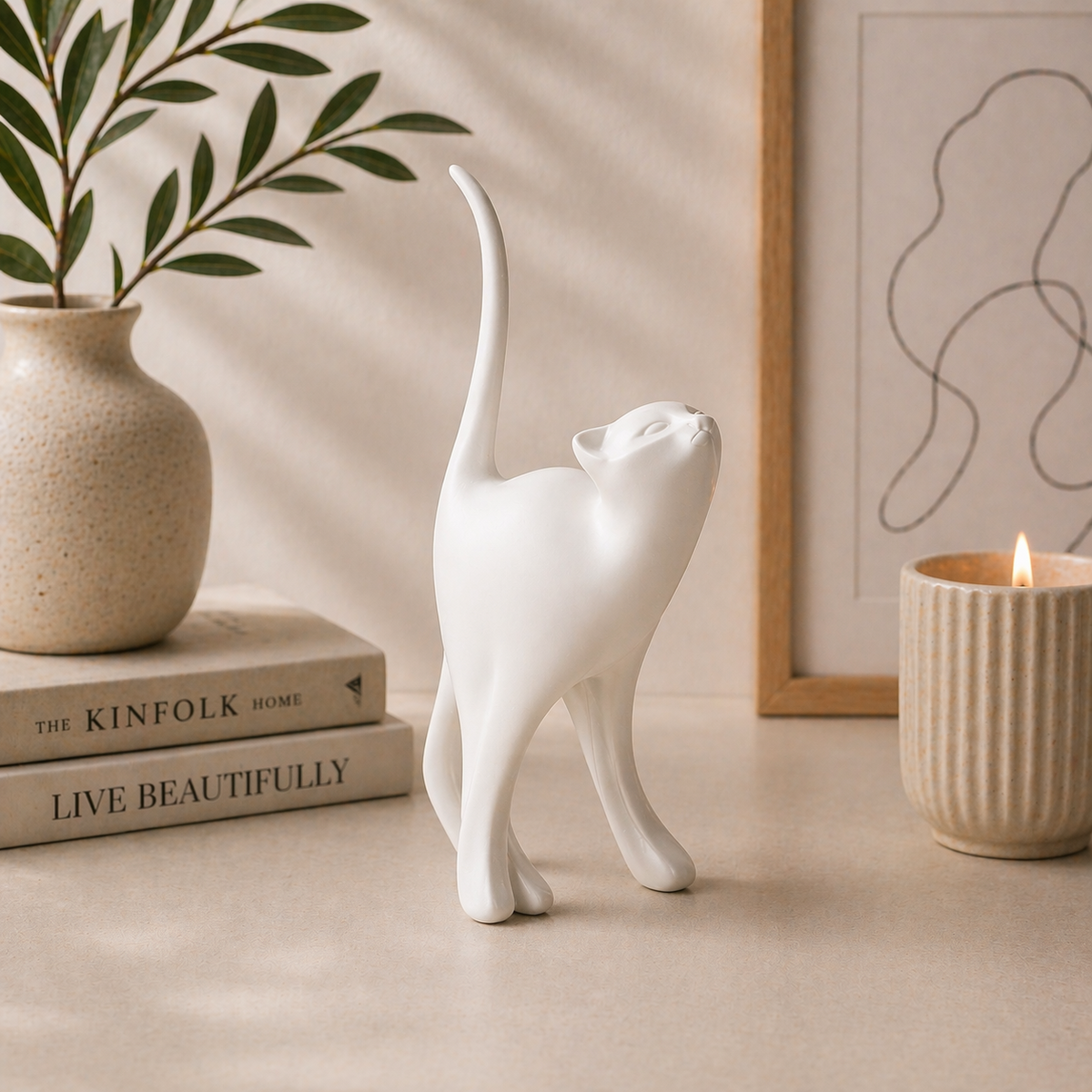 Cat sculpture decor for shelf desk or living room