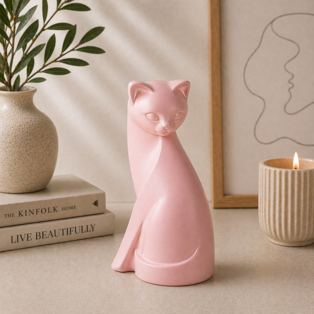Black pink white cat figurines modern decor
