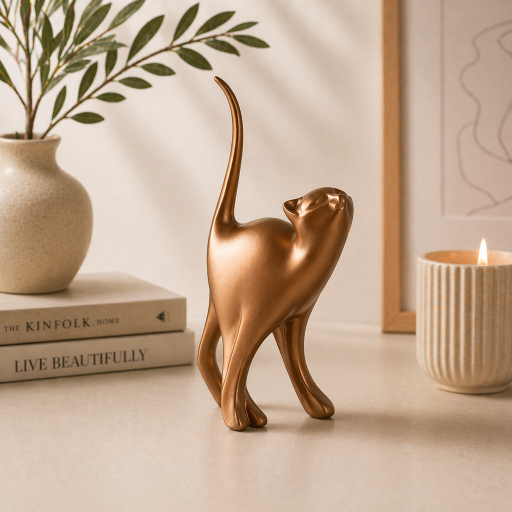 Contemporary cat sculpture decorative figurine