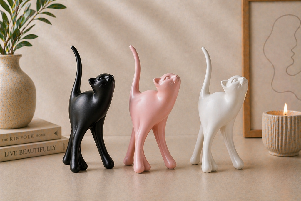 Modern cat statues Style A in black pink and white