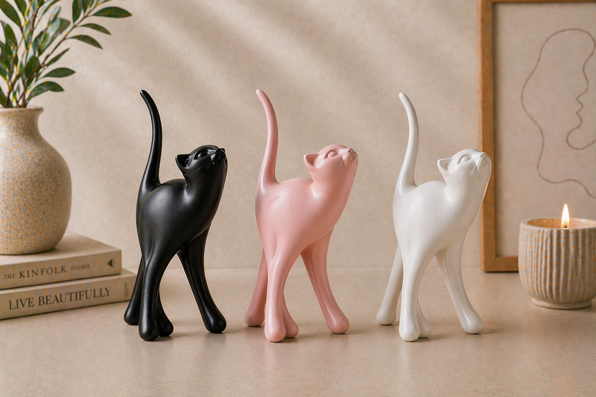 Modern cat statues Style A in black pink and white