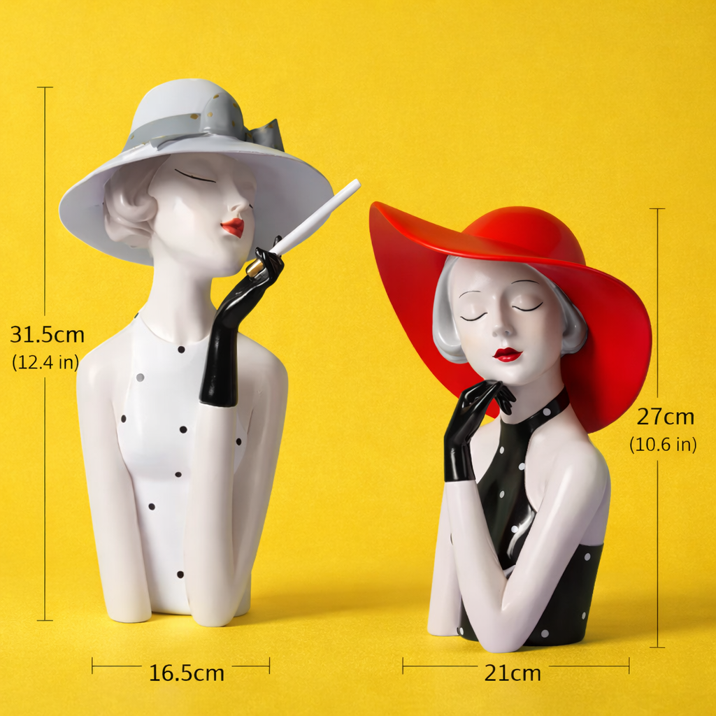 Modern lady sculpture set with dimensions