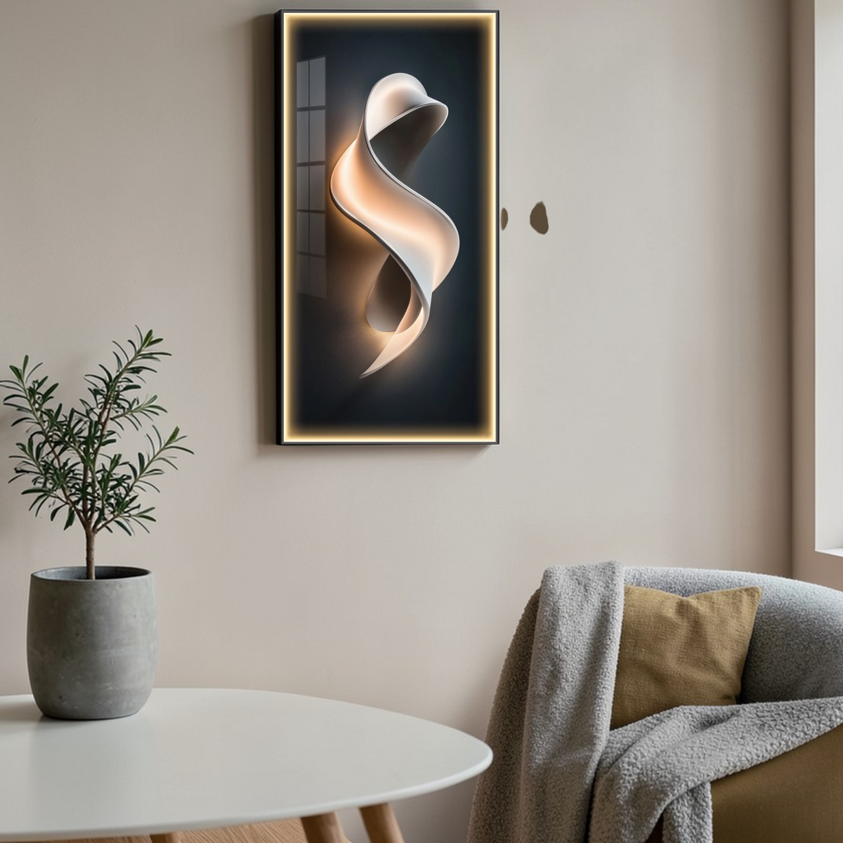 Modern illuminated wall decor detail