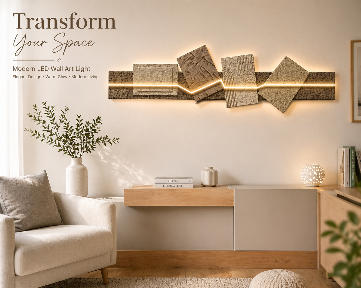 Modern LED wall art light in a contemporary living room