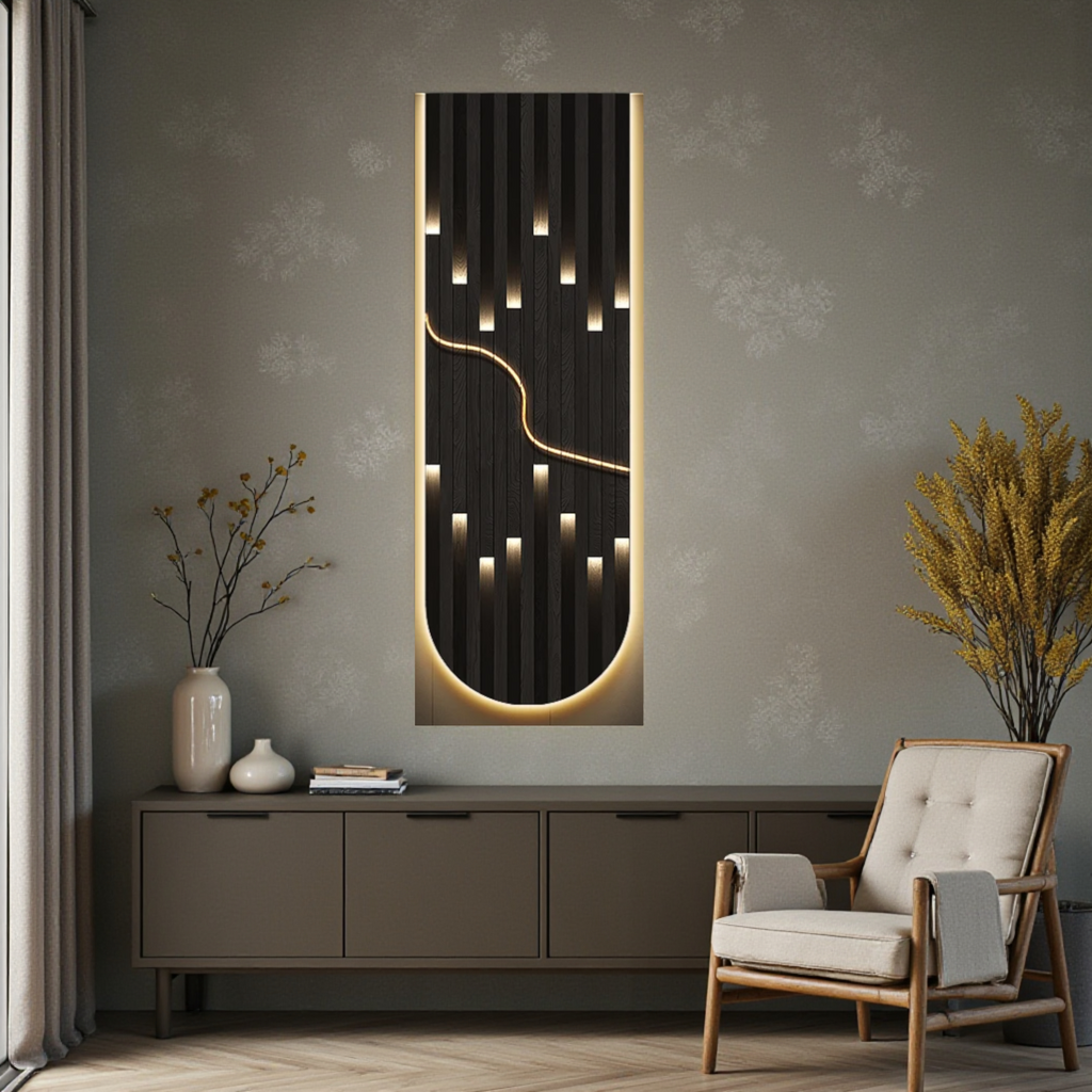 Black modern LED decorative wall lamp in interior setting