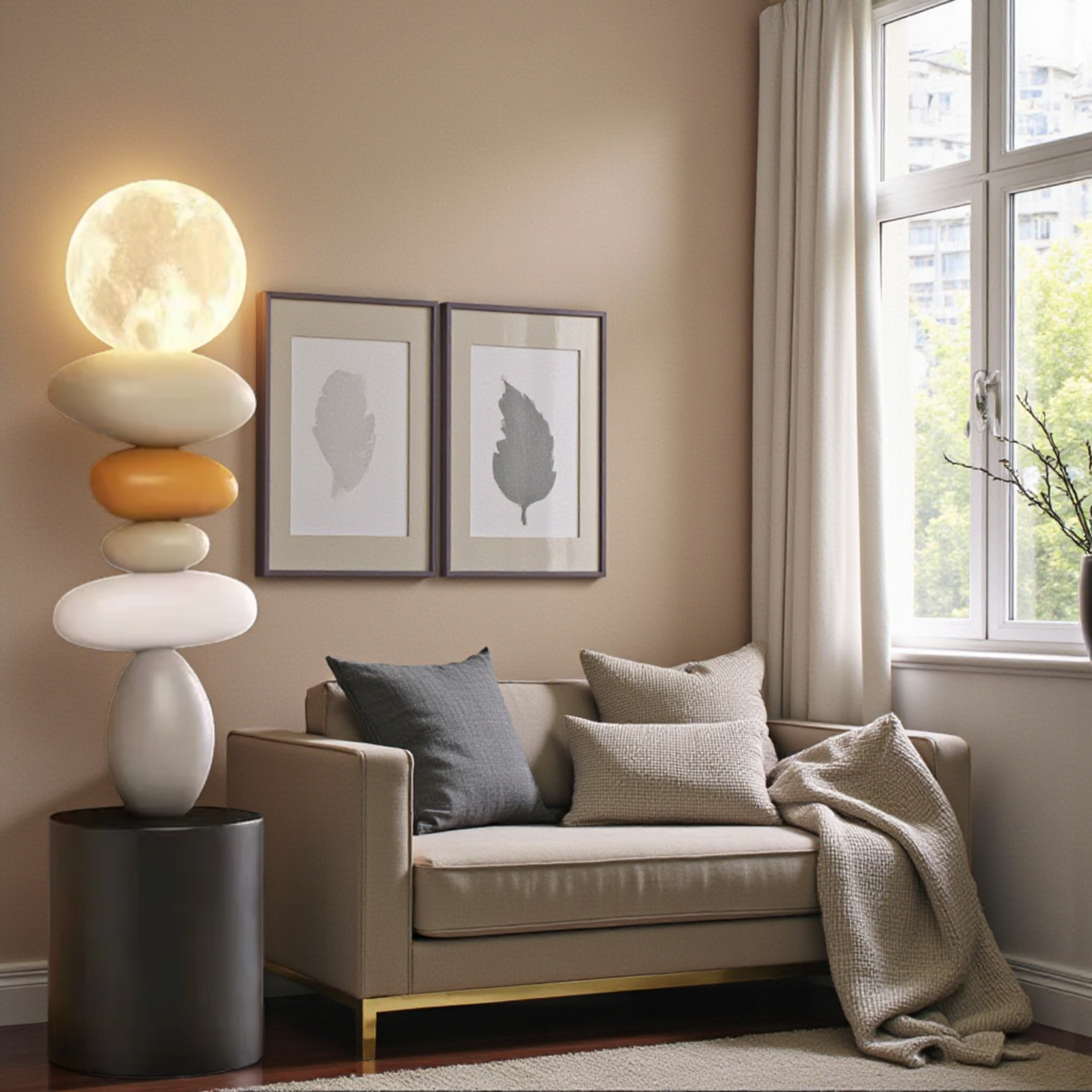 Moon floor lamp in contemporary living room