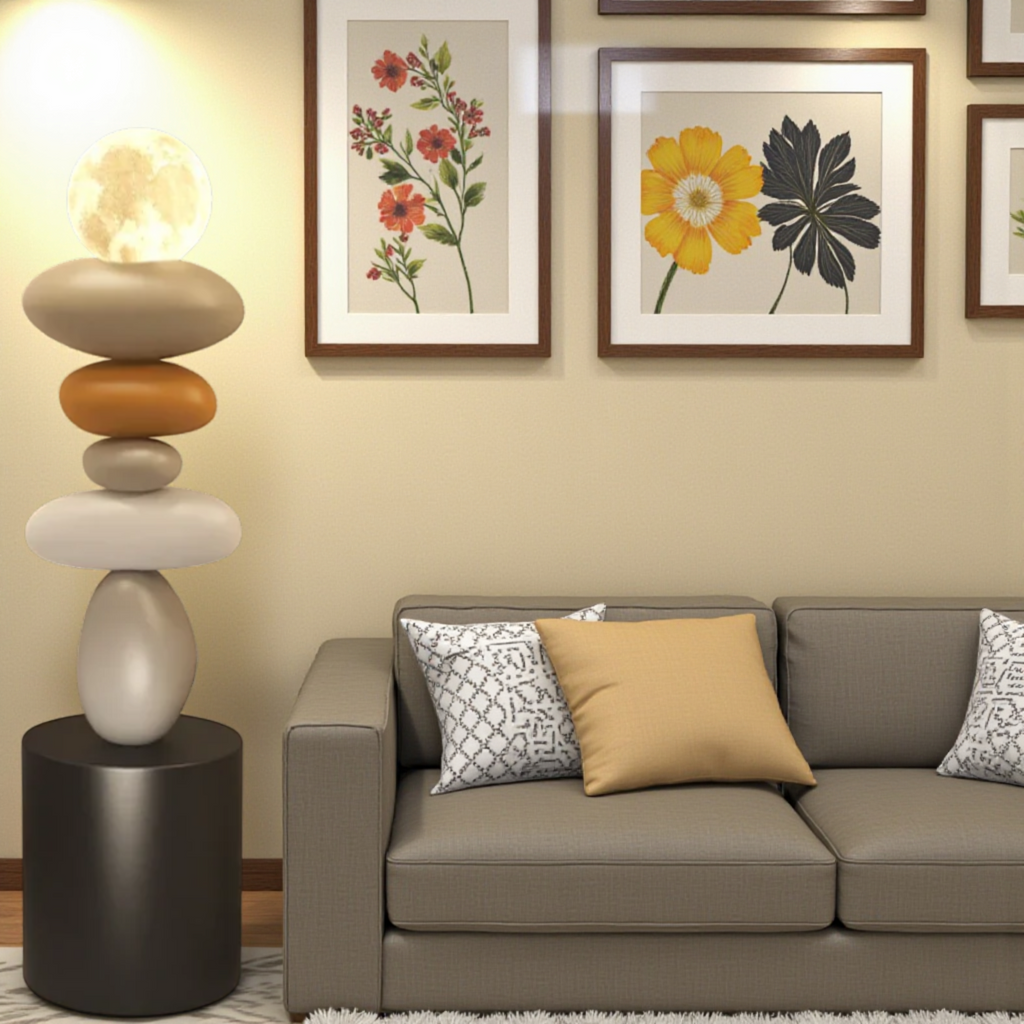 Decorative moon floor lamp in living room