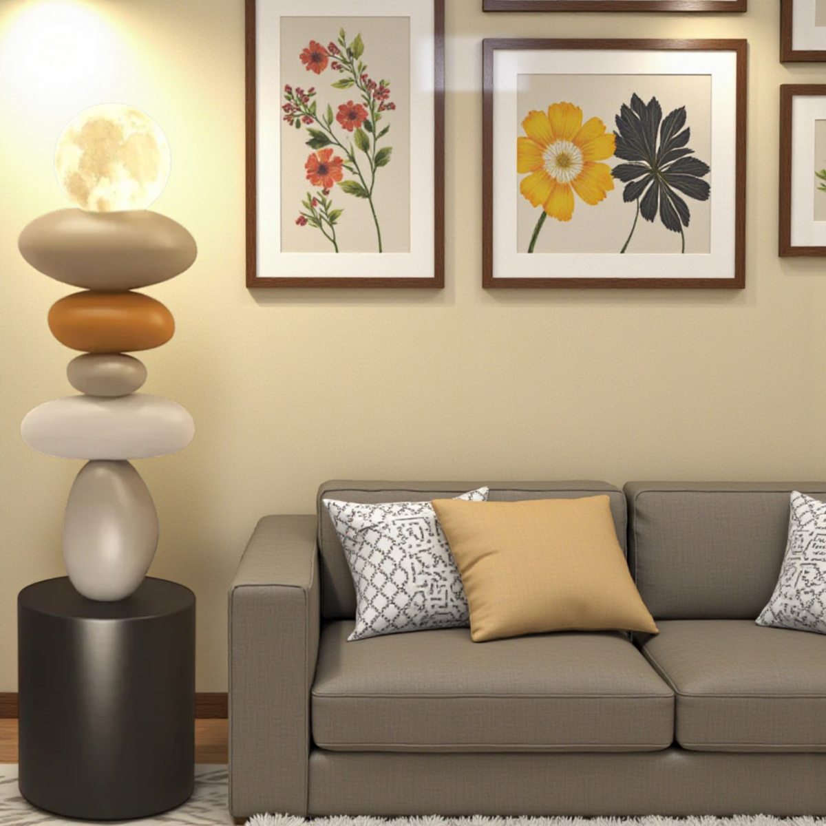Decorative moon floor lamp in living room
