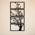 Modern black tree metal wall art set of four panels
