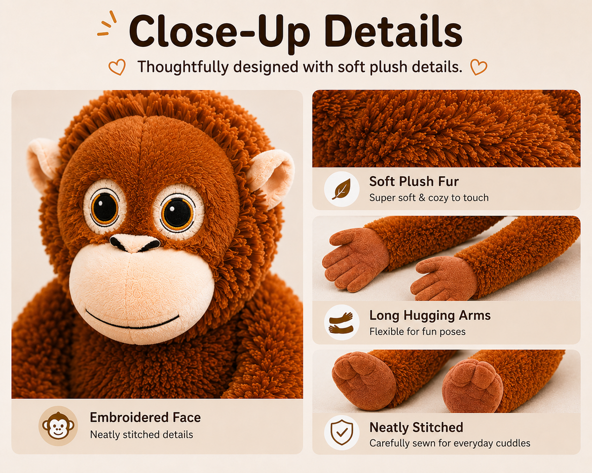 Monkey plush close-up details