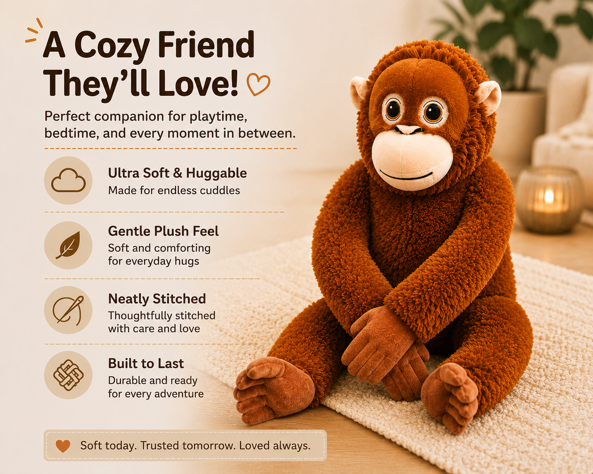 Monkey plush cozy friend features