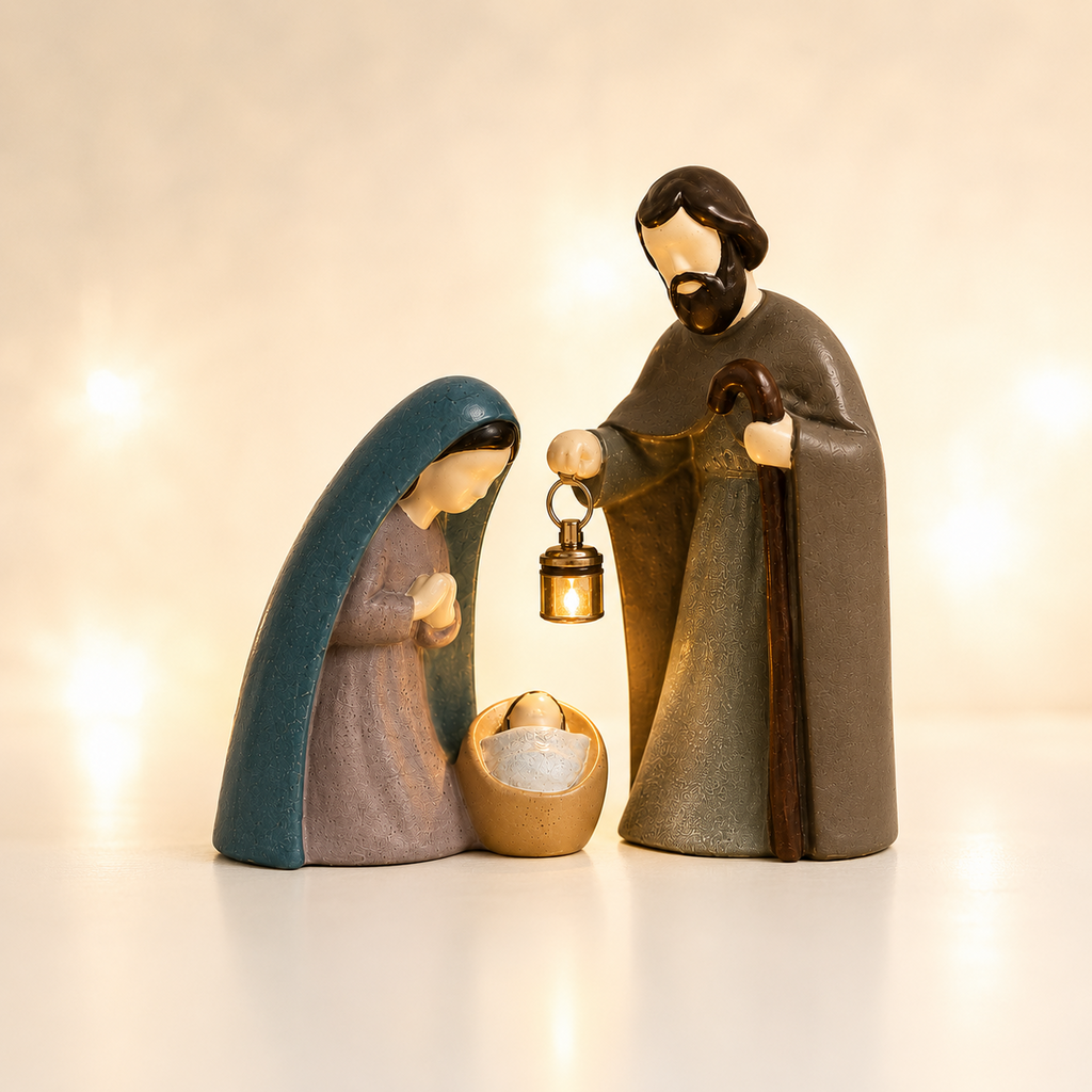 Minimal Christian nativity figurine set