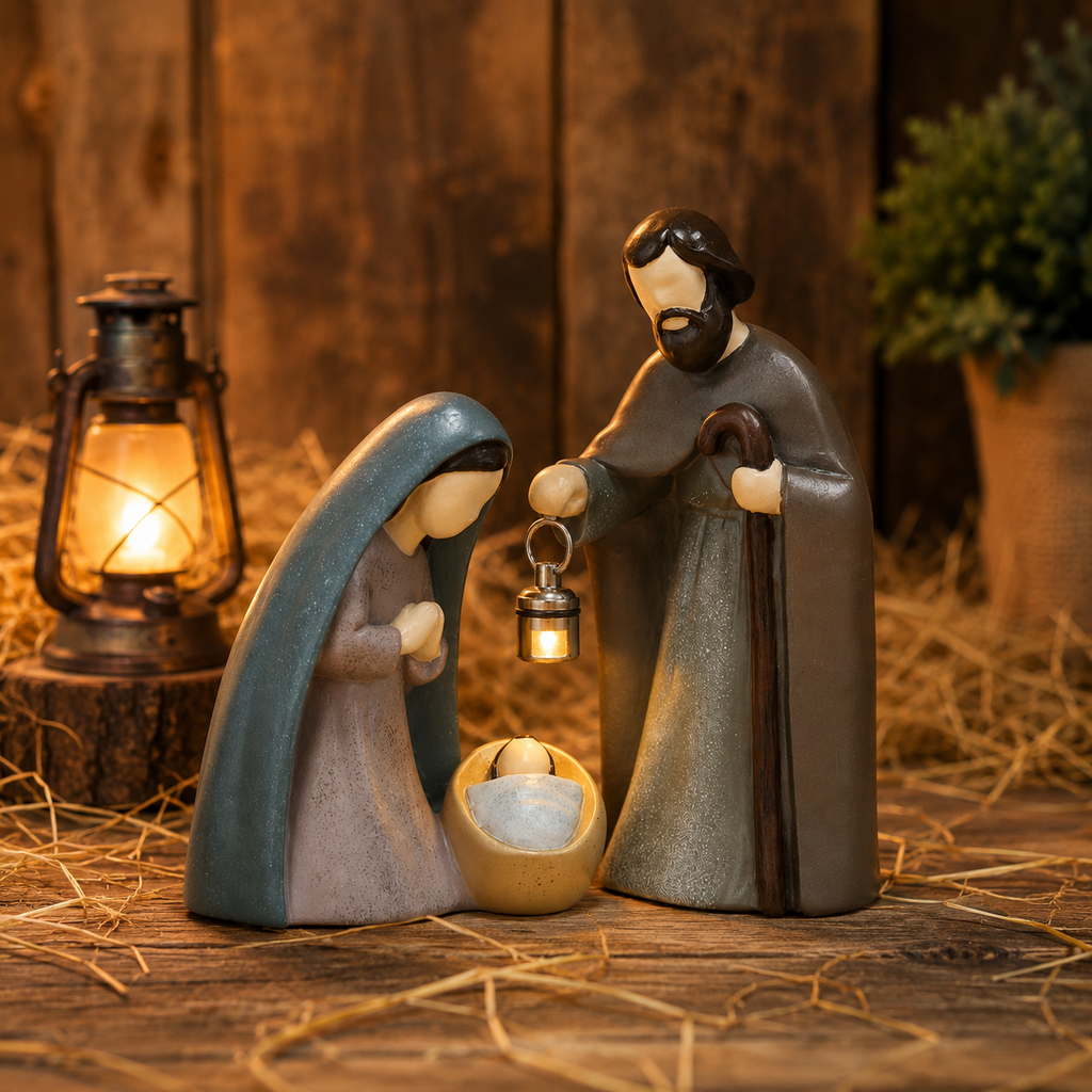 Christian nativity scene in rustic Christmas setting