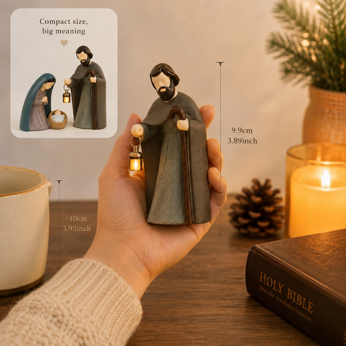 Compact nativity scene size reference
