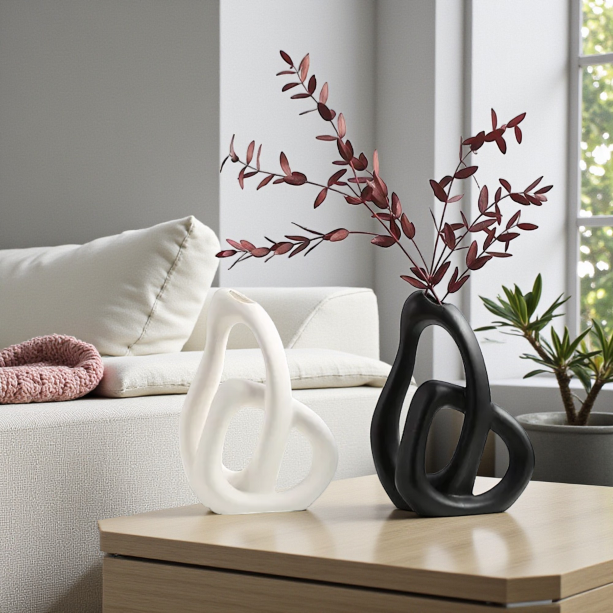 Nordic abstract ceramic vase in black and white modern home decor
