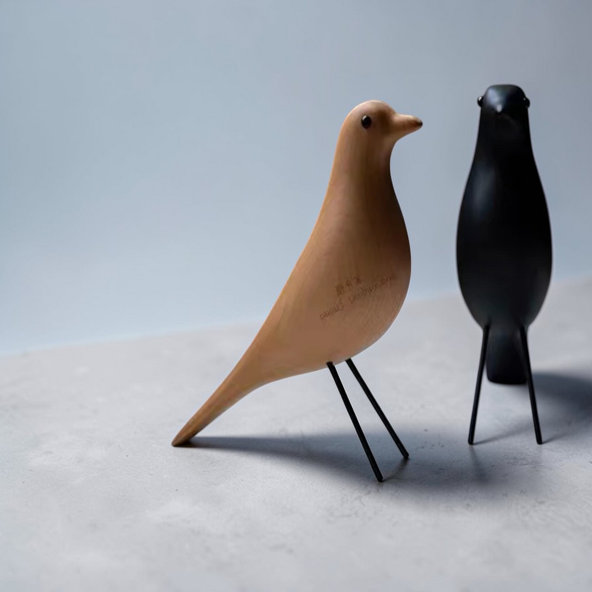 Black Nordic wooden bird shelf ornament