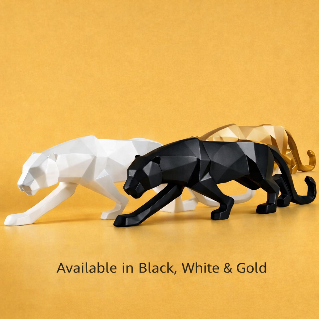 Panther sculptures available in black white and gold
