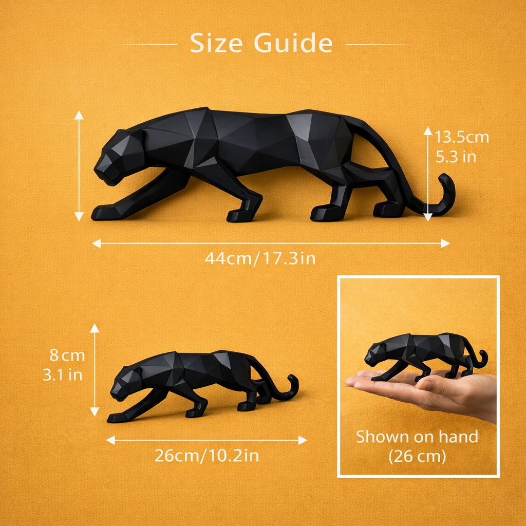 Geometric panther sculpture size guide