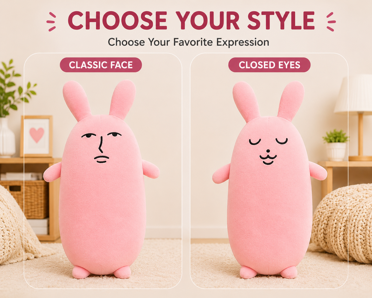 Pink rabbit pillow classic and closed eyes face styles