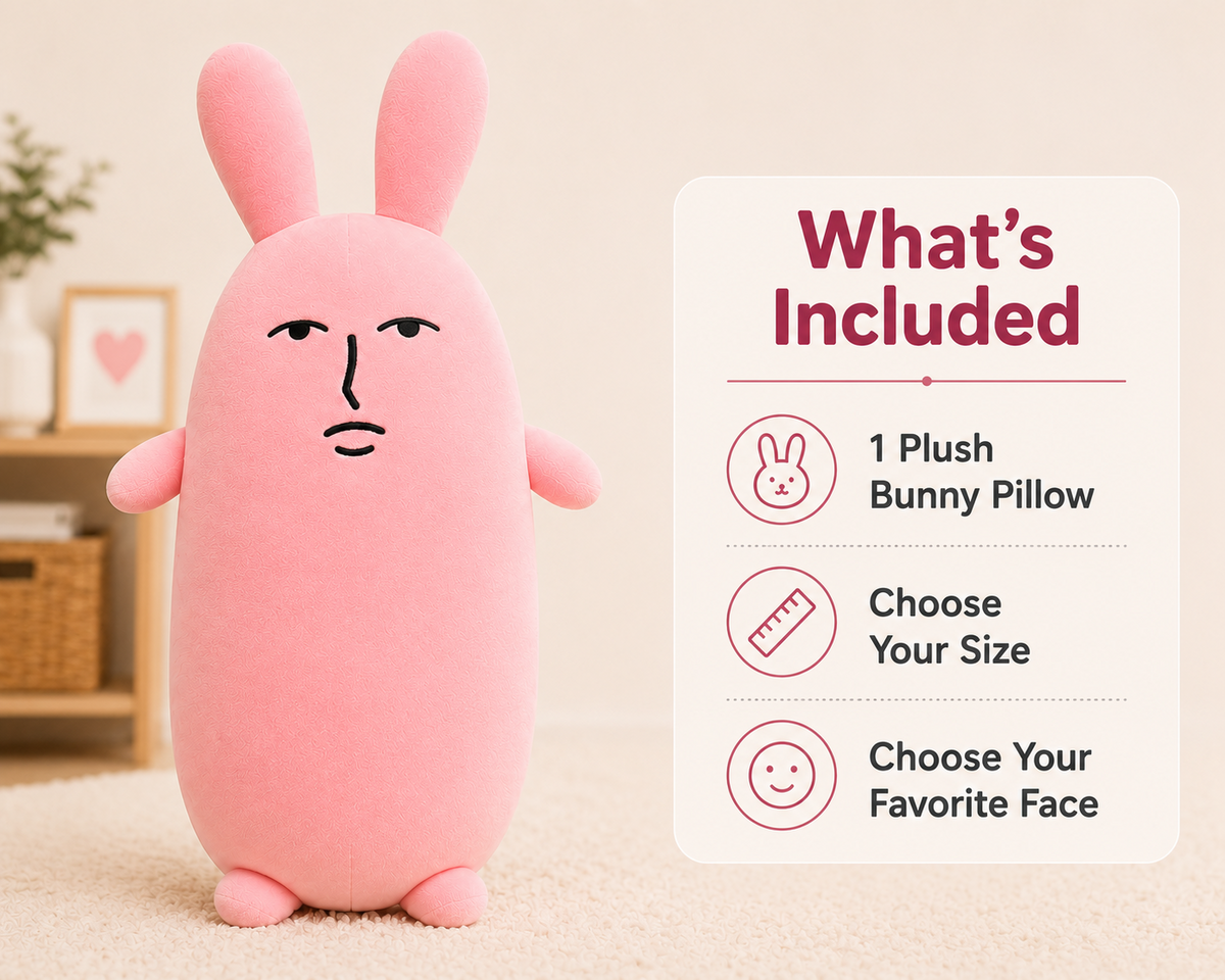 Pink rabbit pillow package contents