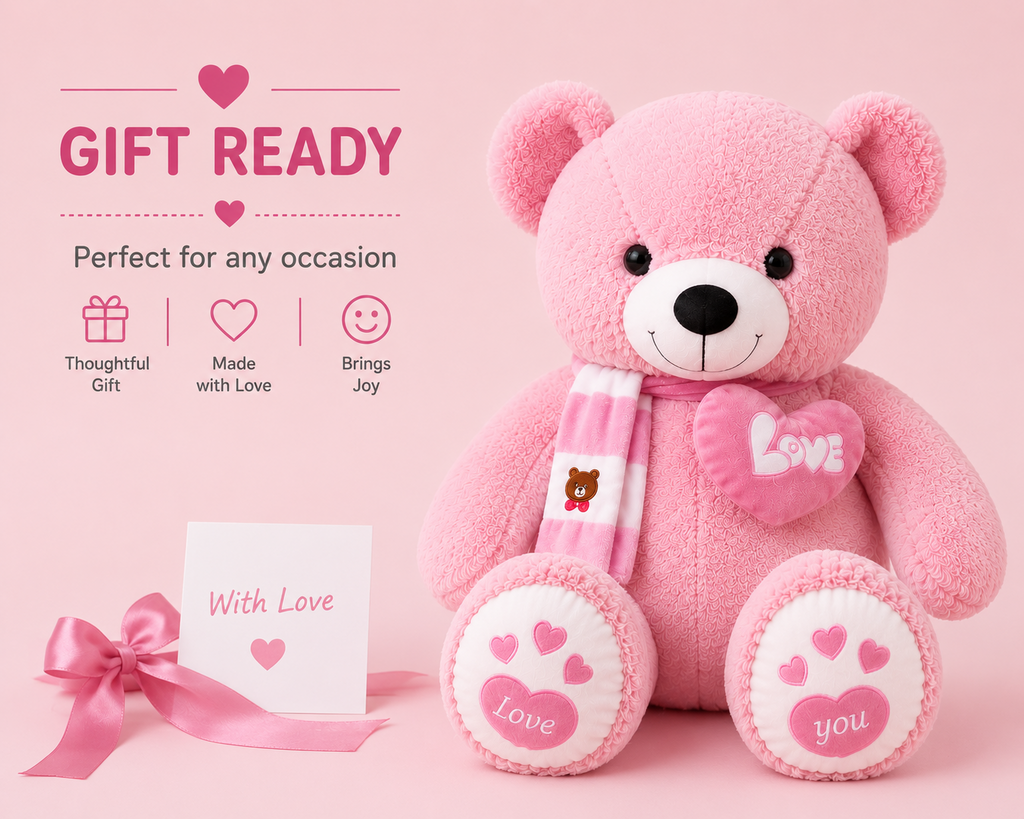 Pink teddy bear gift presentation