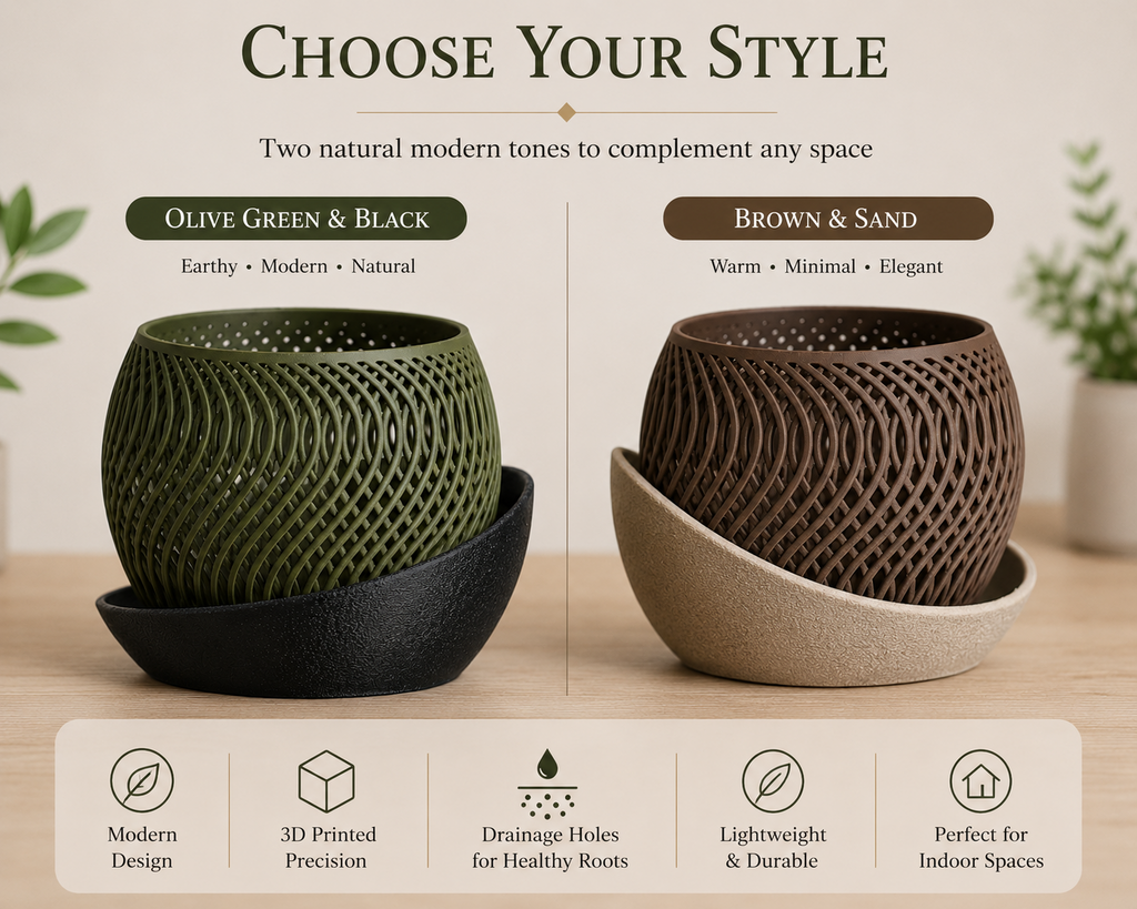 Olive green lattice planter with indoor plant