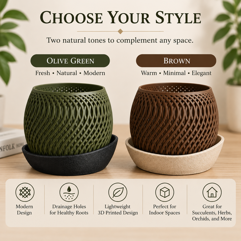 Olive green and brown modern lattice planter options
