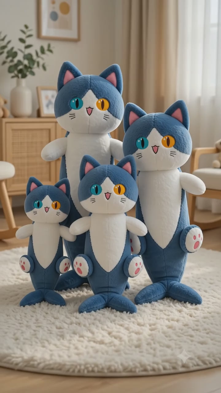 Shark Cat Plush Pillow, Kawaii Stuffed Animal, Long Body Cushion Gift