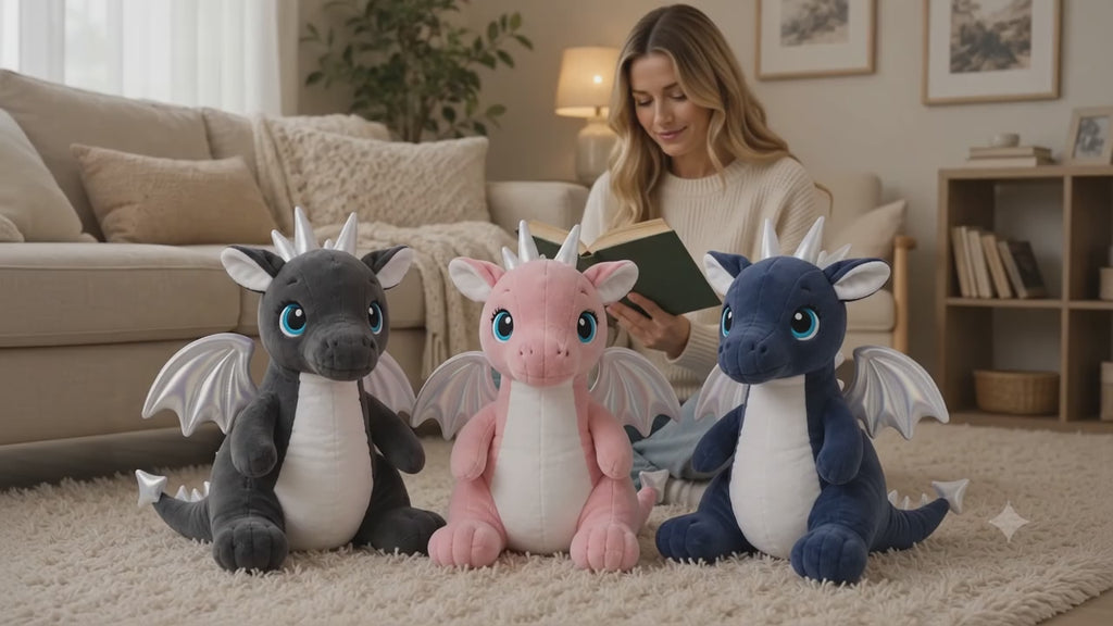 Dragon Plush Toy, Stuffed Animal, Shimmery Wings, Nursery Companion, Kids Room Accent