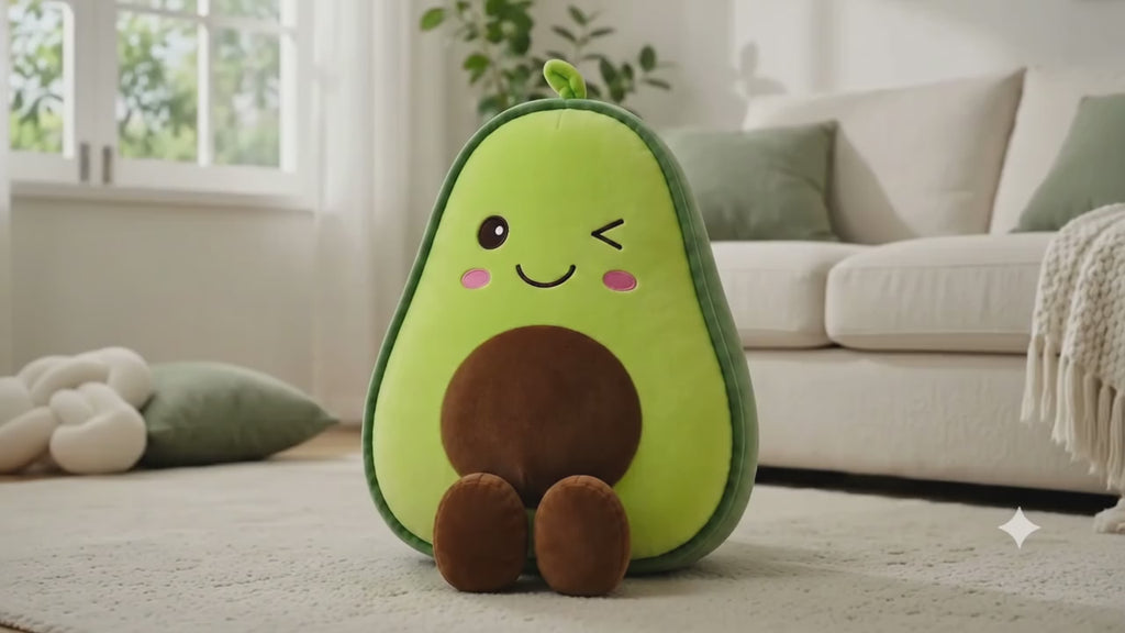 Avocado Plush Pillow, Stuffed Cushion, Nursery Decor, Soft Room Accent