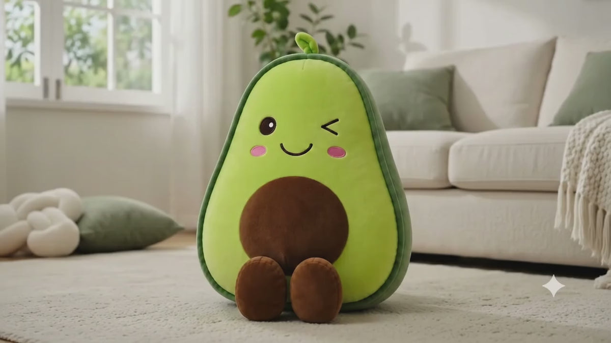Avocado Plush Pillow, Stuffed Cushion, Nursery Decor, Soft Room Accent