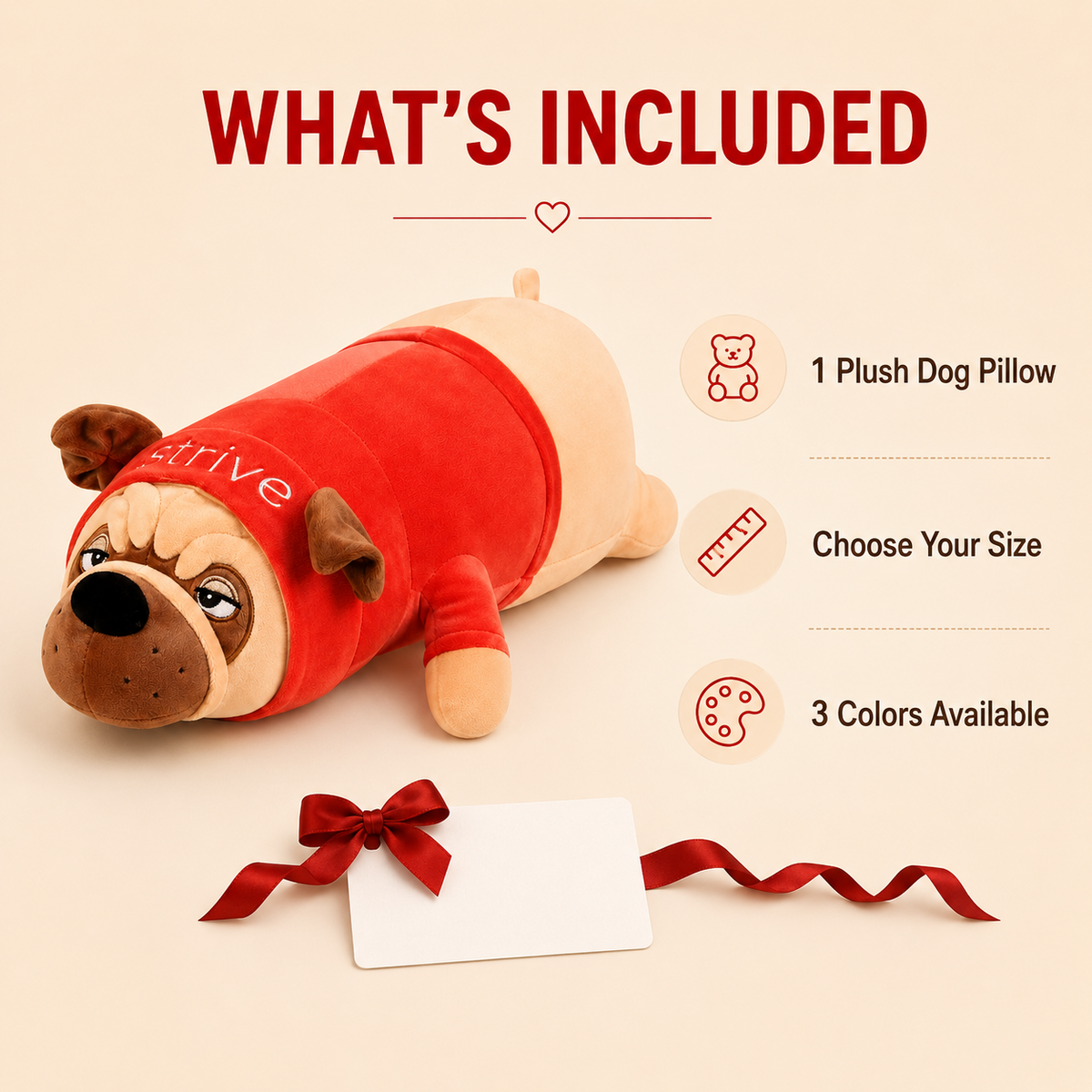 Pug plush pillow package contents