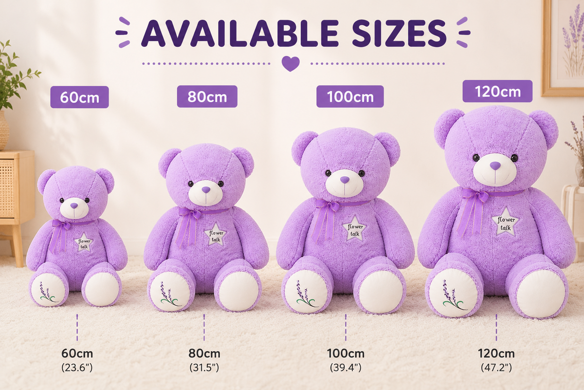 Purple teddy bear available sizes