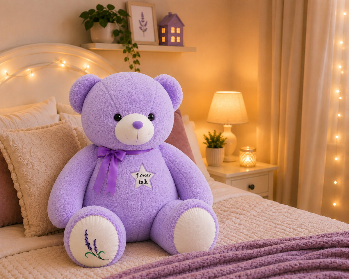 Purple teddy bear bedroom decor