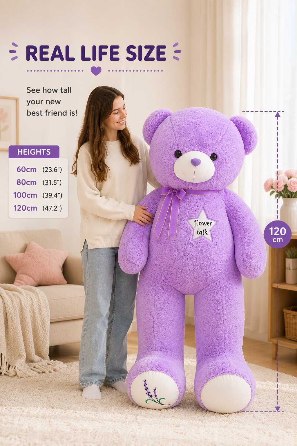 Purple teddy bear real life size reference