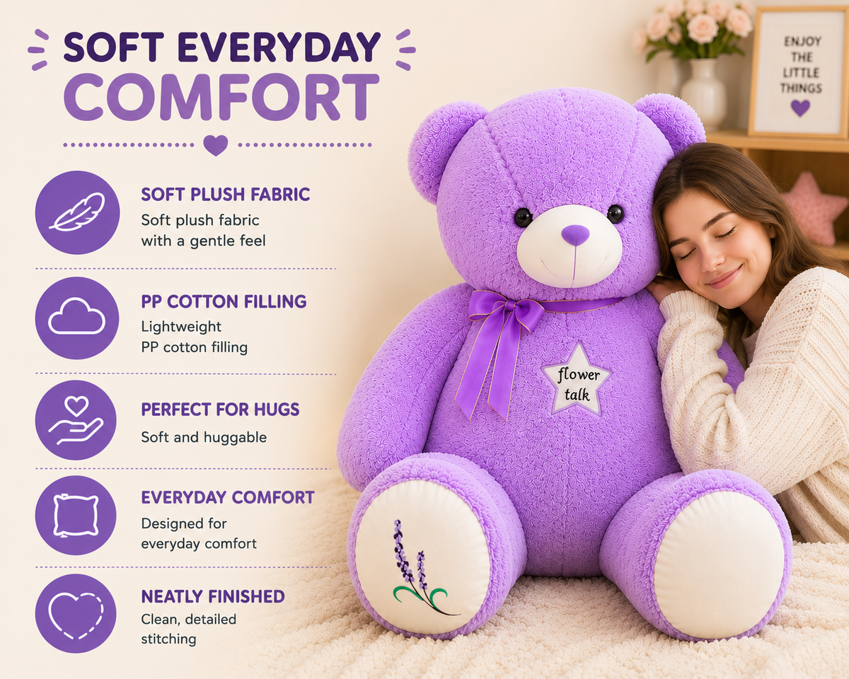 Purple teddy bear soft plush fabric and PP cotton filling