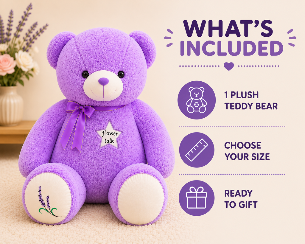 Purple teddy bear whats included
