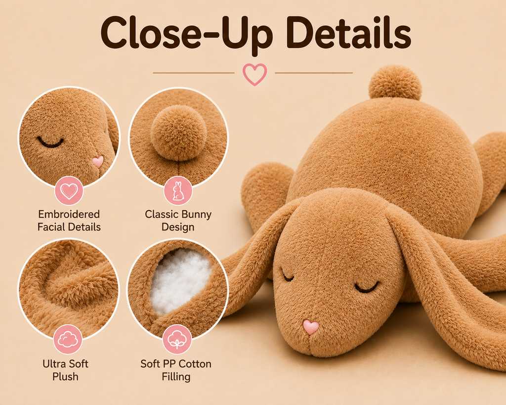 Rabbit plush pillow close-up details