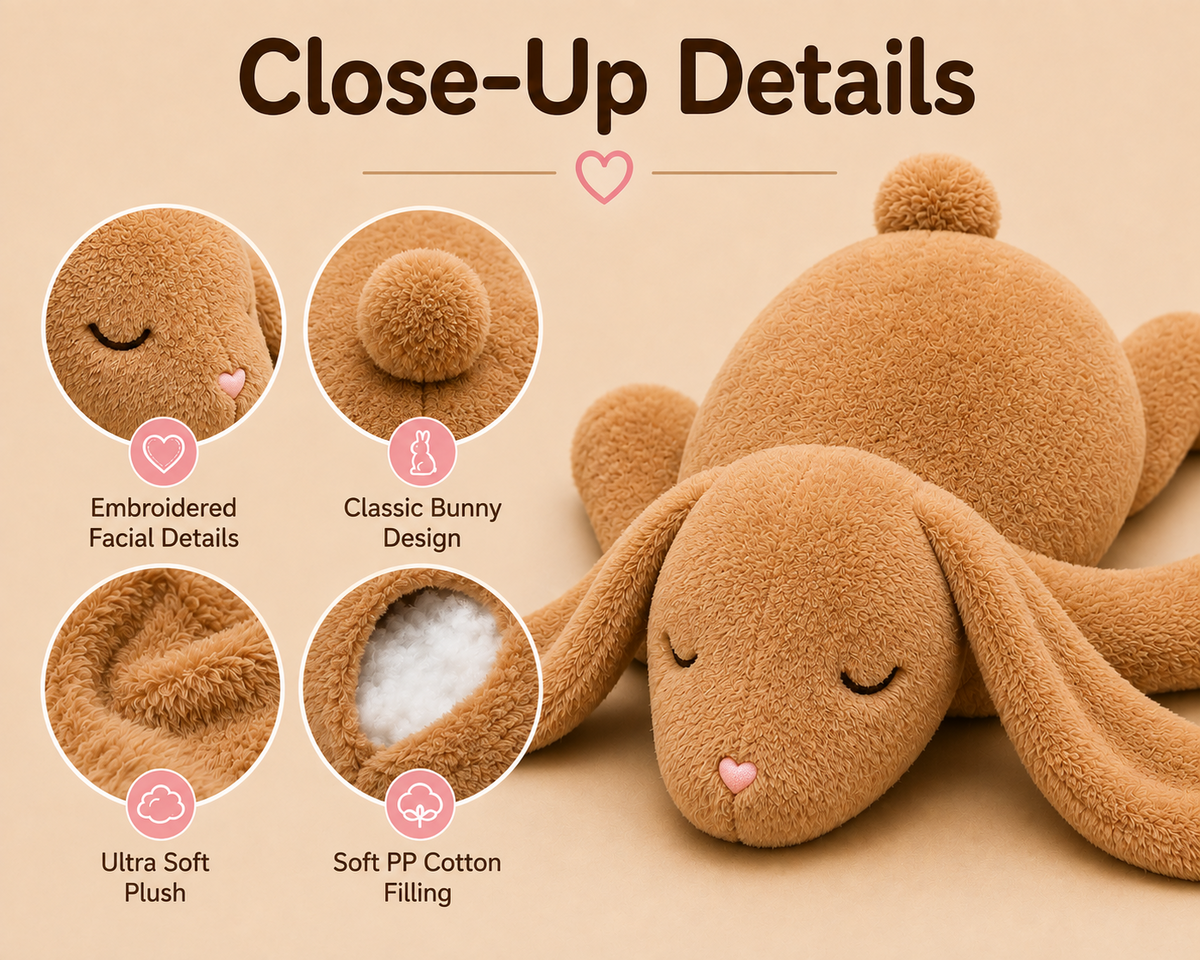 Rabbit plush pillow close-up details