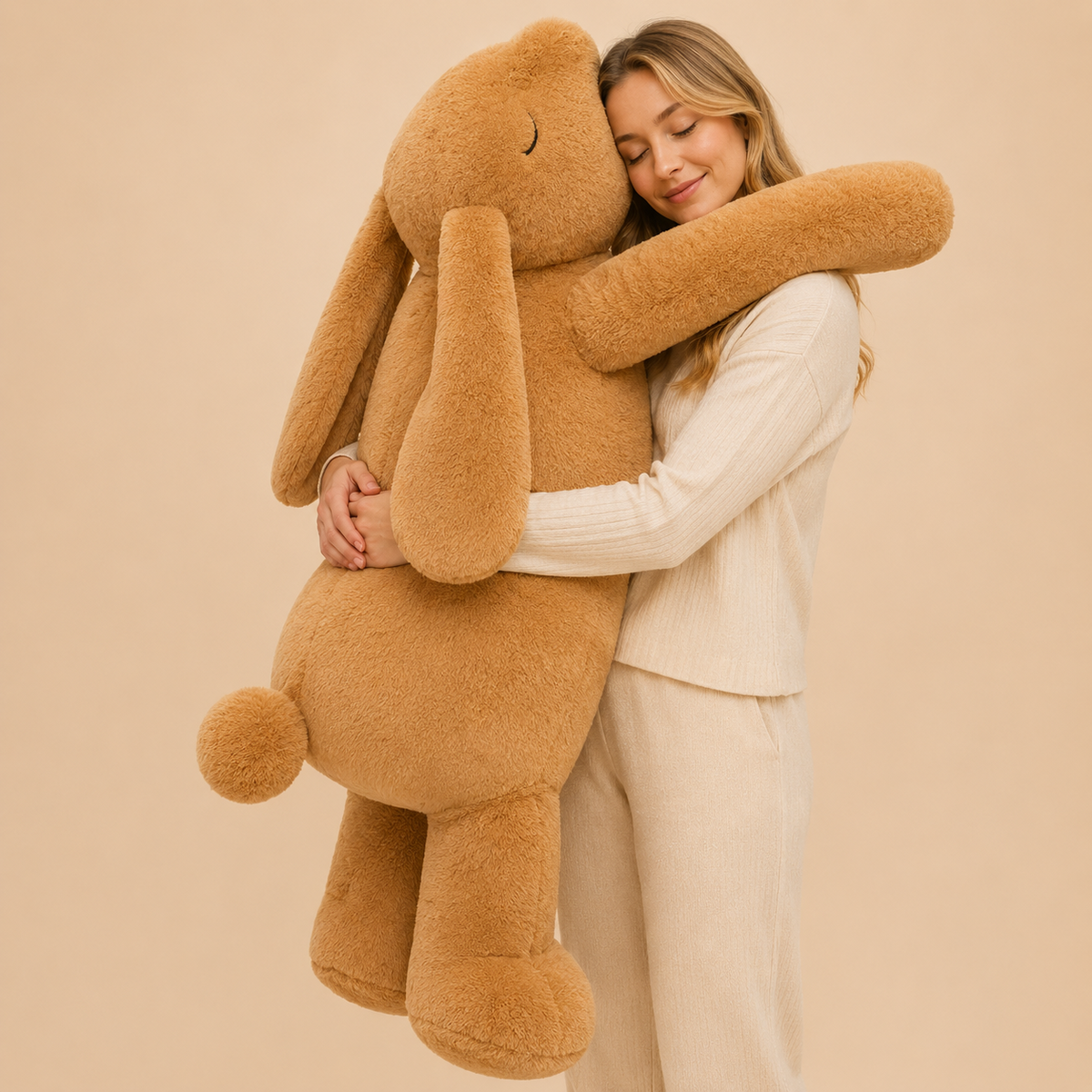 Large caramel brown rabbit plush pillow cuddle reference