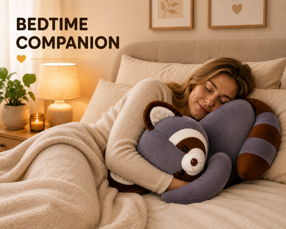 Raccoon body pillow bedtime companion