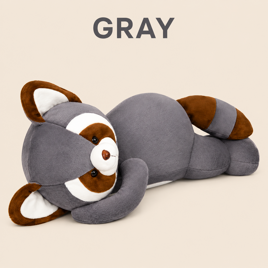 Gray raccoon body pillow