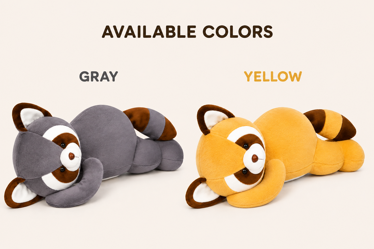 Raccoon body pillow reading companion