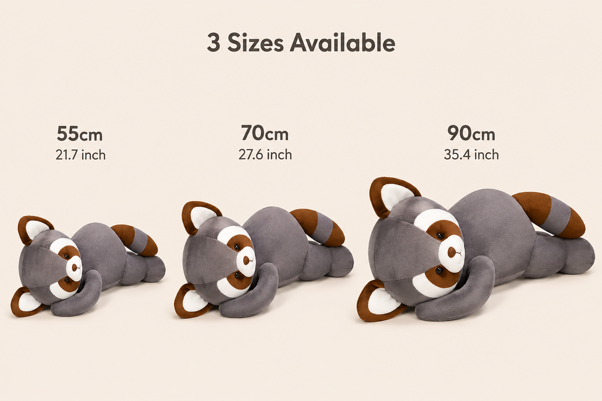 Raccoon body pillow sizes 55 70 and 90 cm