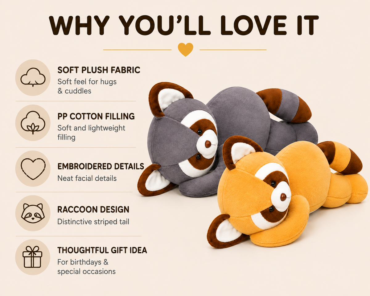 Raccoon body pillow product features