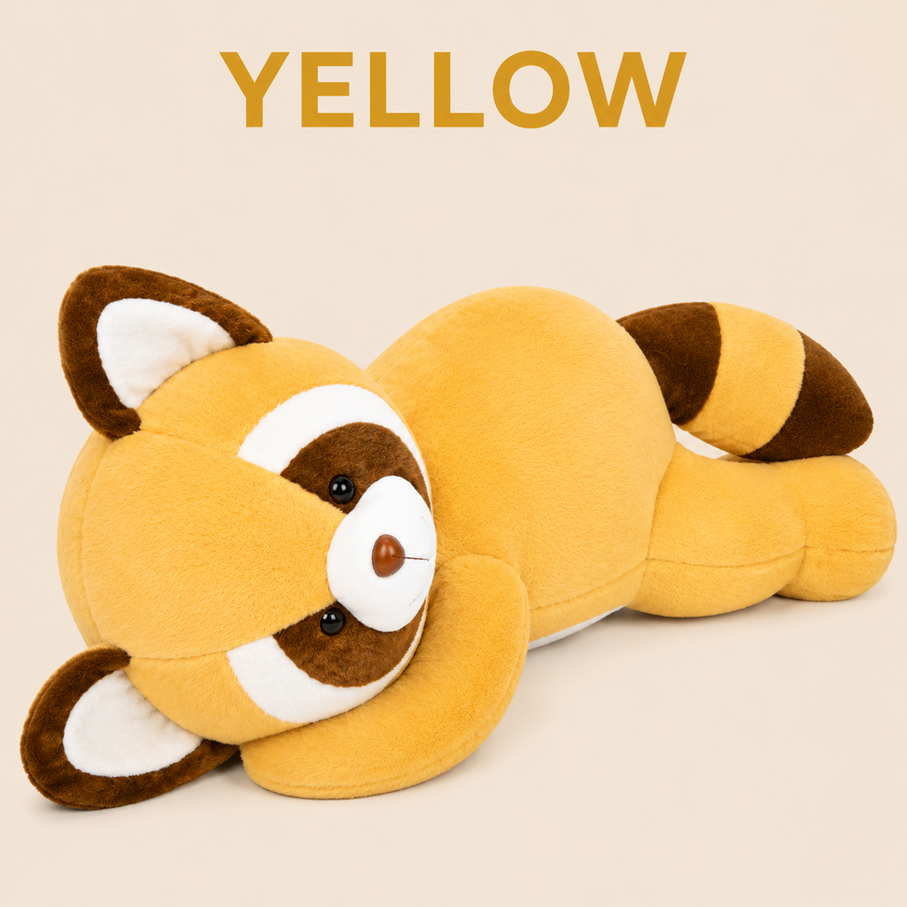 Yellow raccoon body pillow